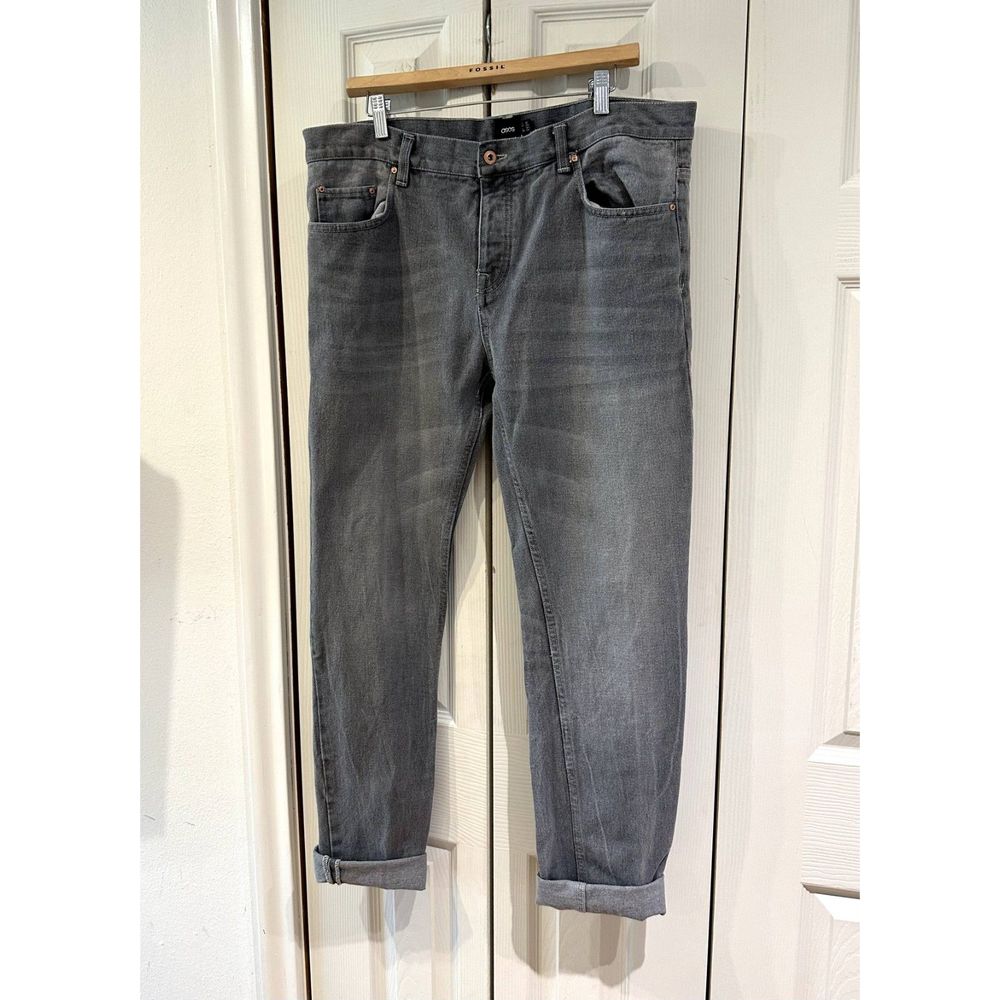 ASOS Rigid Gray Vintage Wash Slim Slouch Boyfriend Jeans Button Fly 36W 34L